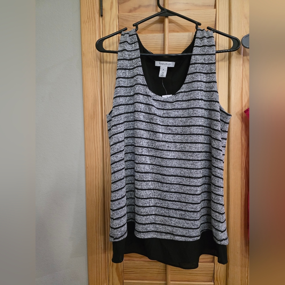 White House Black Market Black and Gray Striped Tank Top
